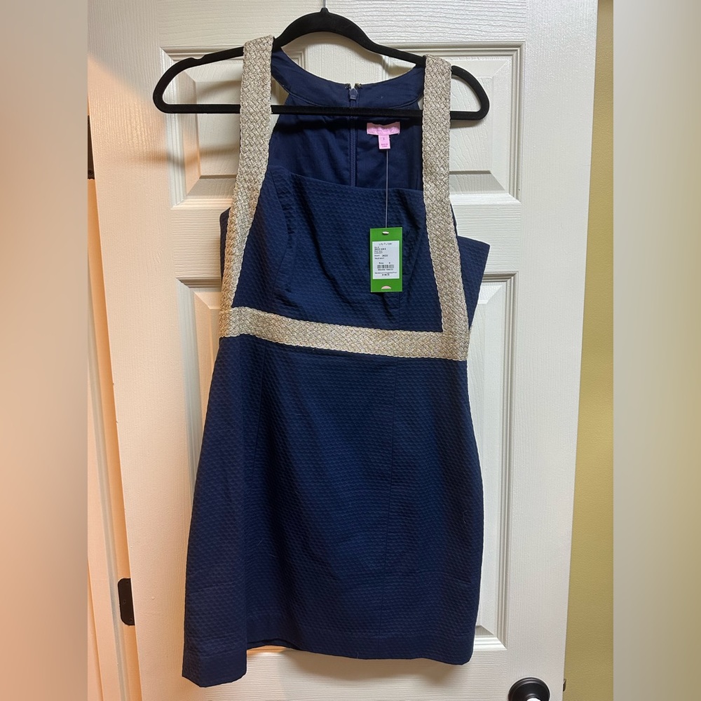 NWT Lilly Pulitzer Navy and Gold textured dress